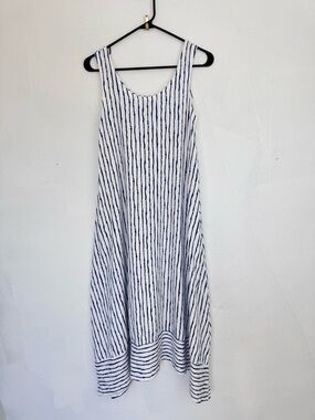 M x Matthildur Sleeveless Midi Striped Tank Dress Blue White size Small